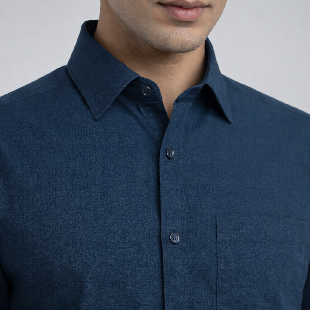 Blue Poplin Formal Shirt Close-up Collar