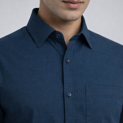 Blue Poplin Formal Shirt Close-up Collar