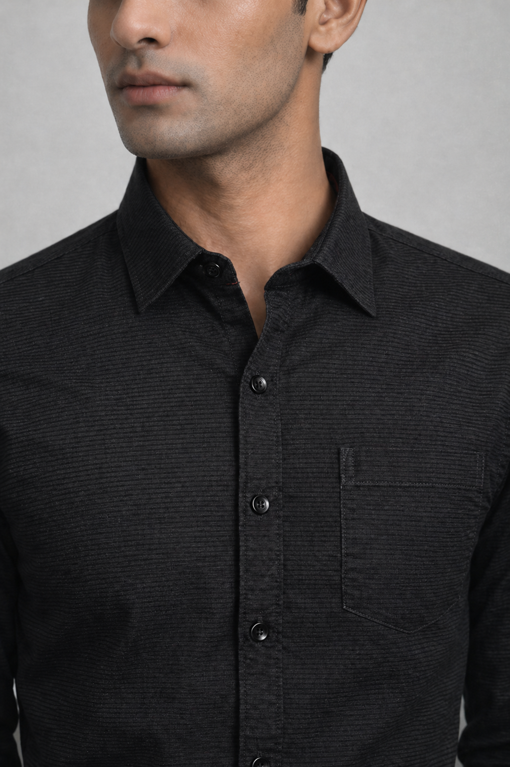 Black Evening Party Shirt Collar Closeup