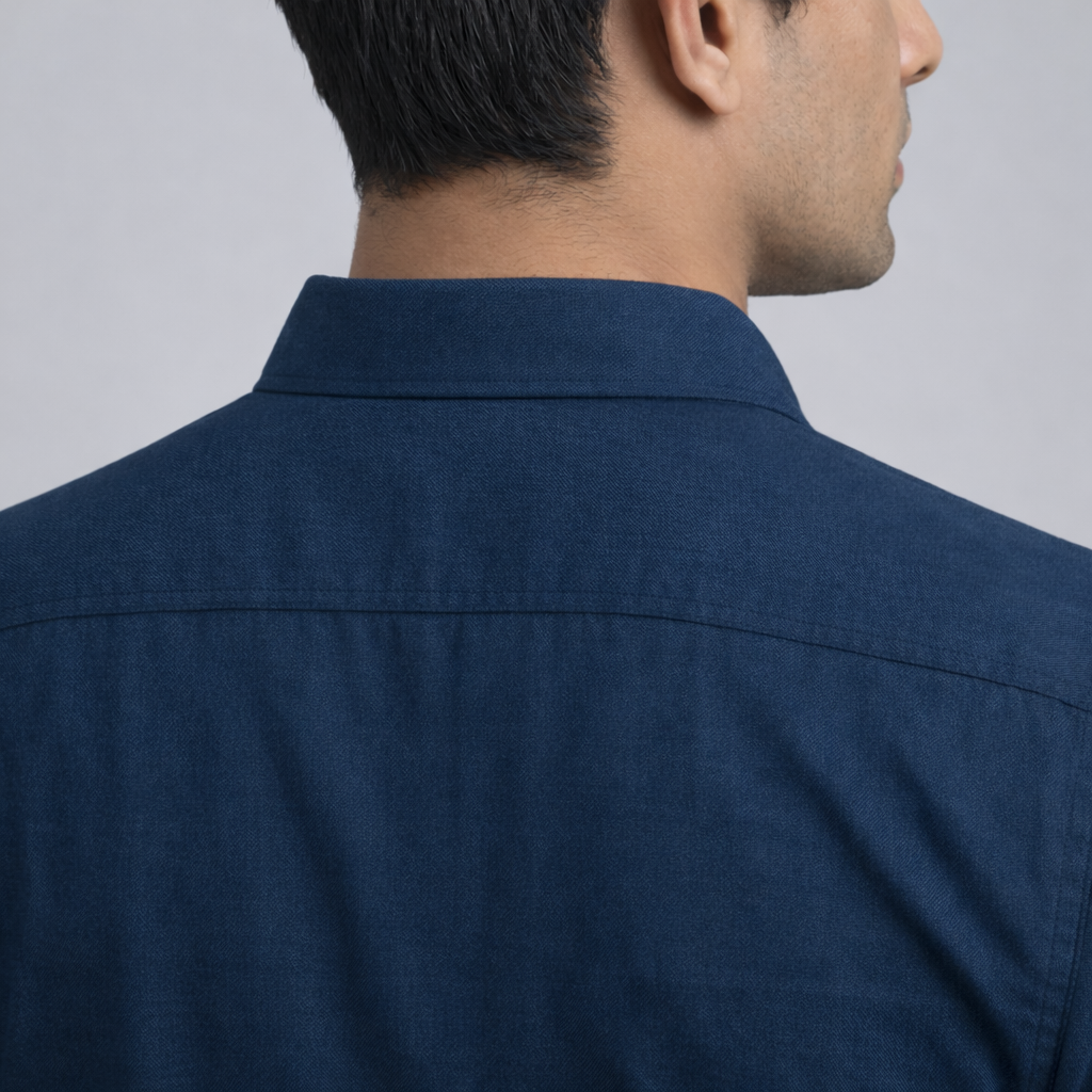 Blue Poplin Formal Shirt Collar close back