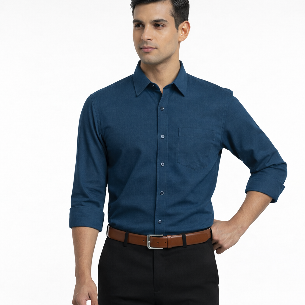 Blue Poplin Formal Shirt Front half