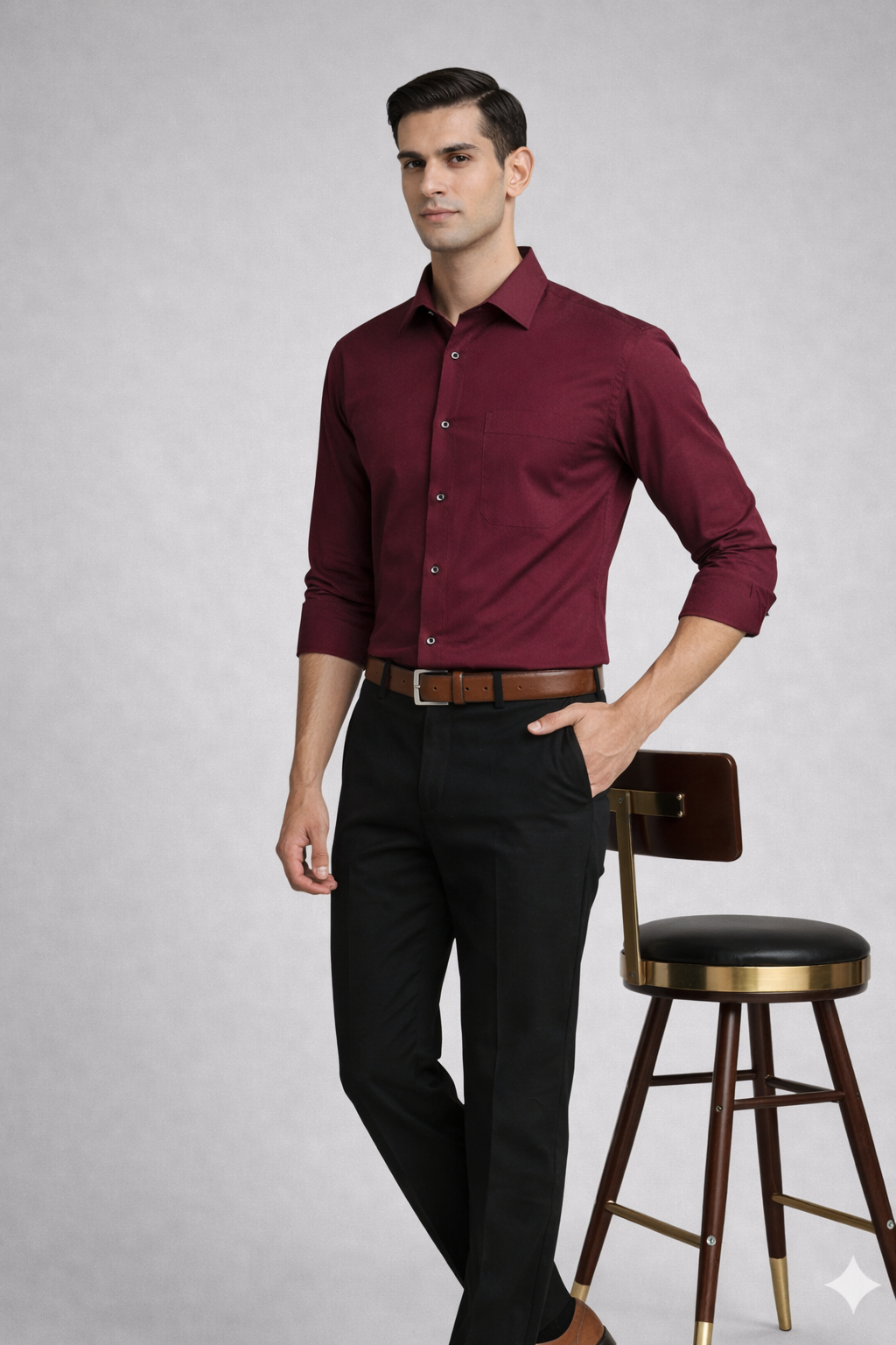 Maroon Satin Party Shirt Full Front