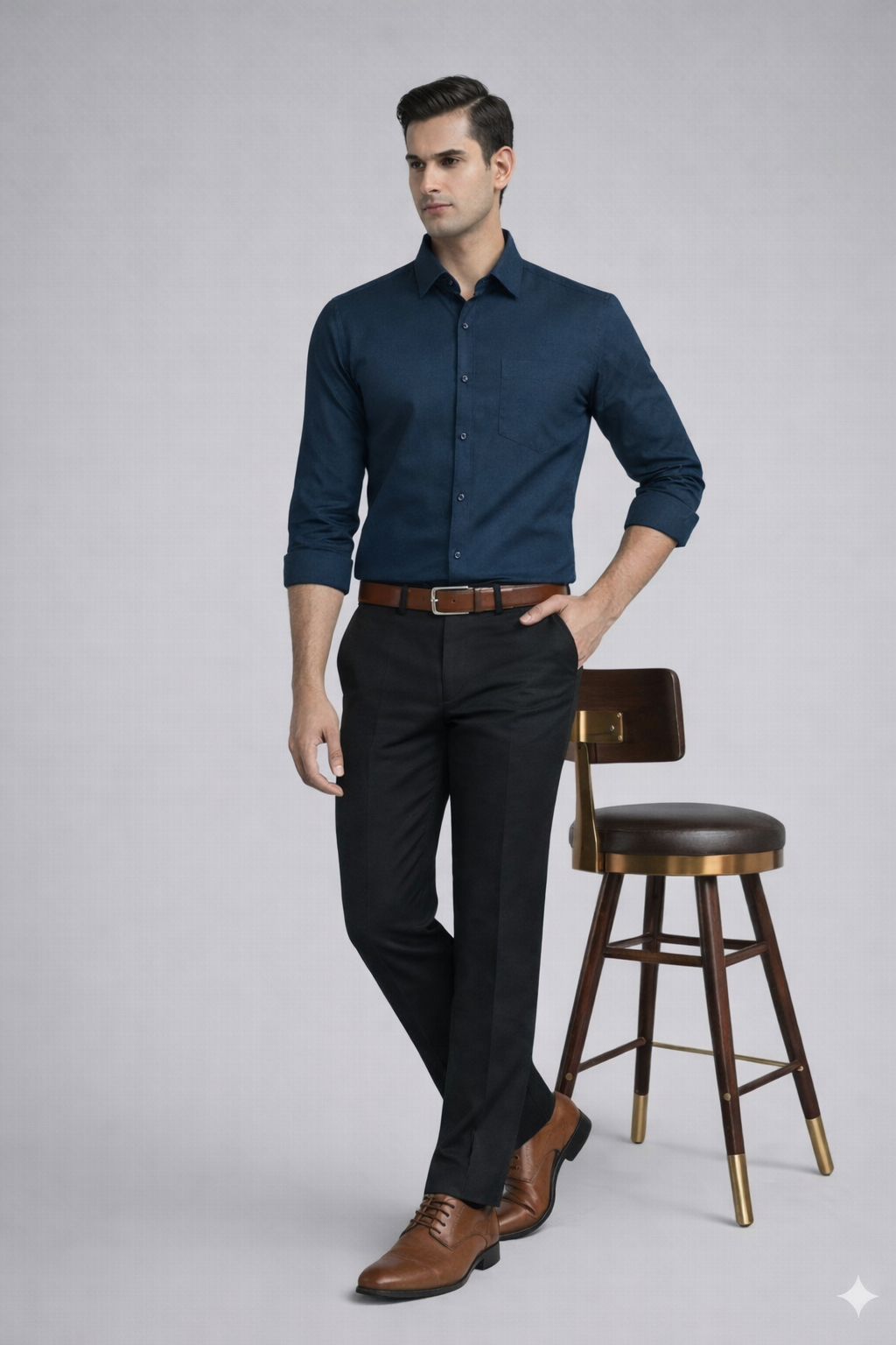 Blue Poplin Formal Shirt front full