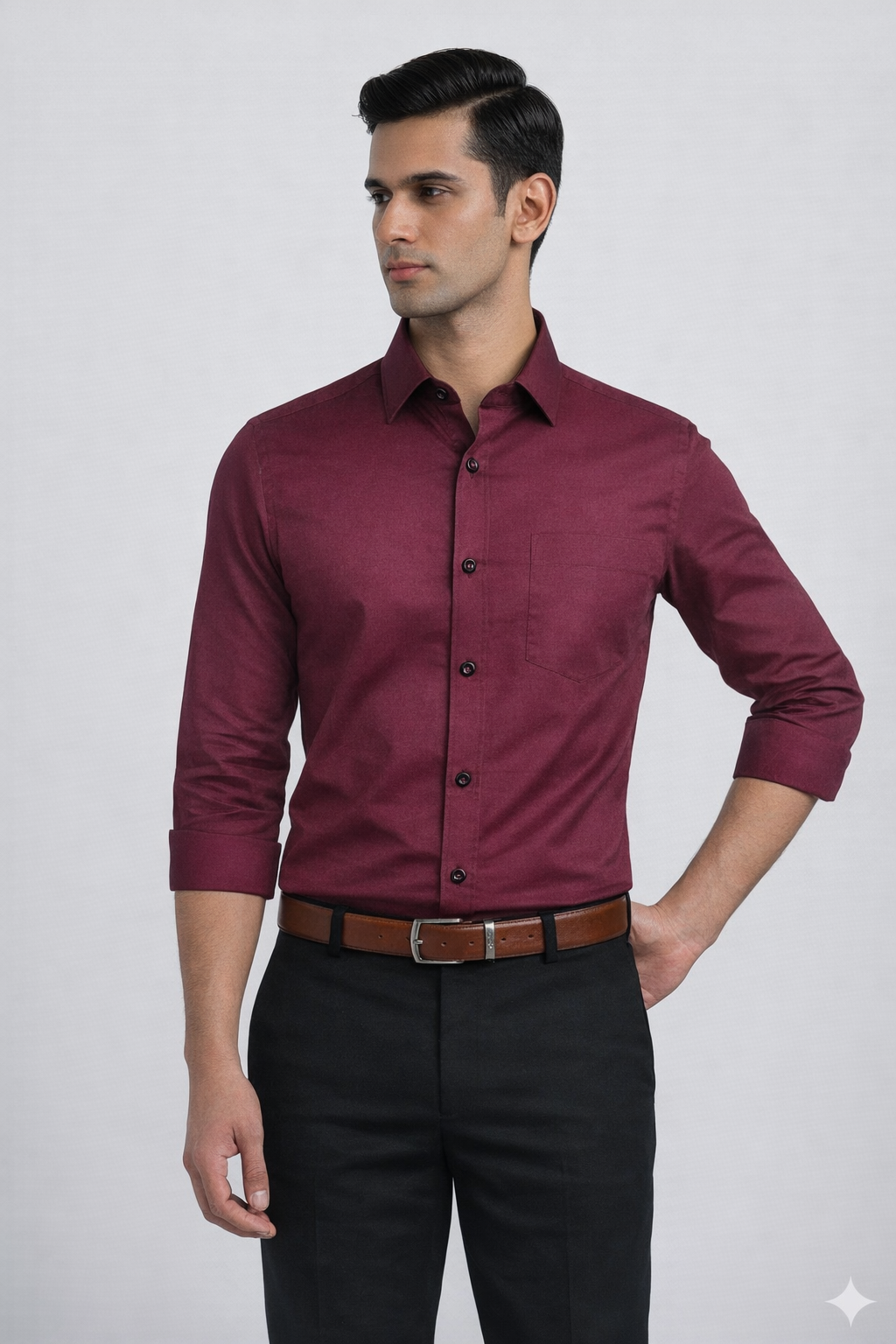 Maroon Satin Party Shirt front half