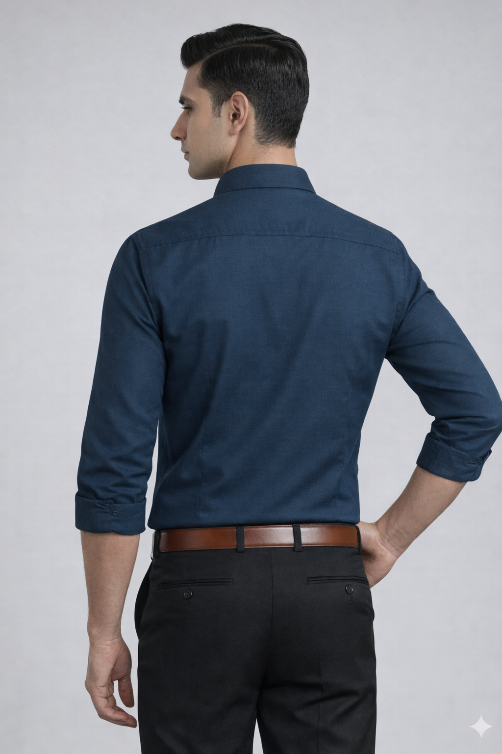 Blue Poplin Formal Shirt half back image